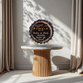 Elegant Black Sequence Frame for Weddings & Special Nikah Gifts displayed on a marble-top table with beige curtains, ideal for home decor or gifting.